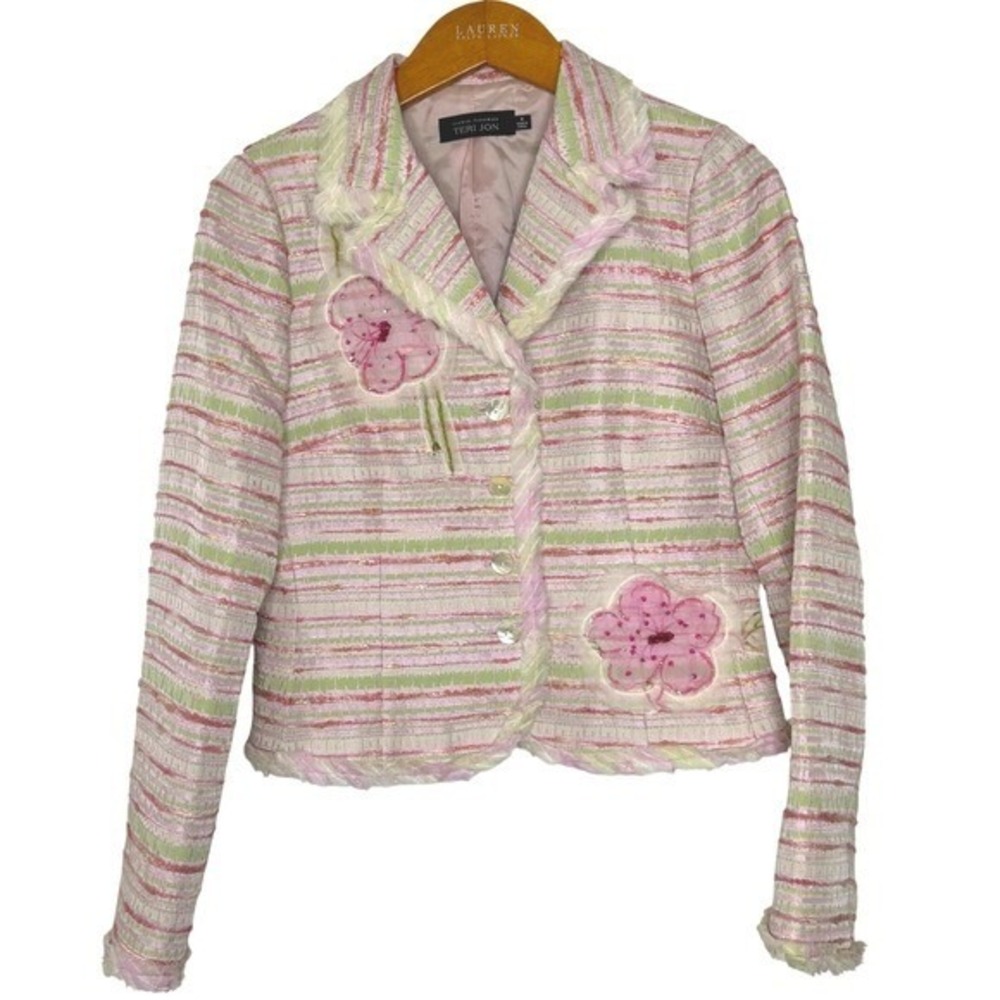 Rickie Freeman Teri Jon Blazer Pastel Pink/Green‎ Size 8
